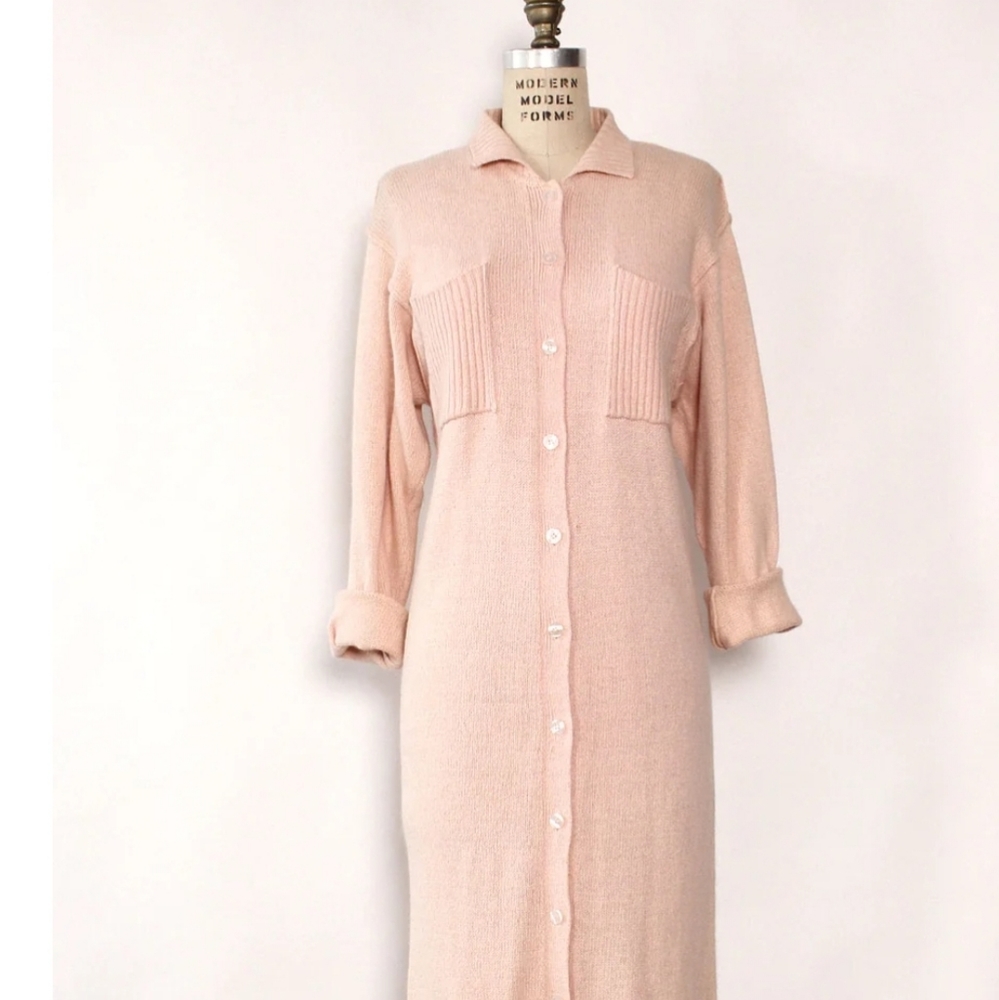 Ambria Vintage Angora Silk Blend Sweater Jacket  Pink Long Line Petite Small